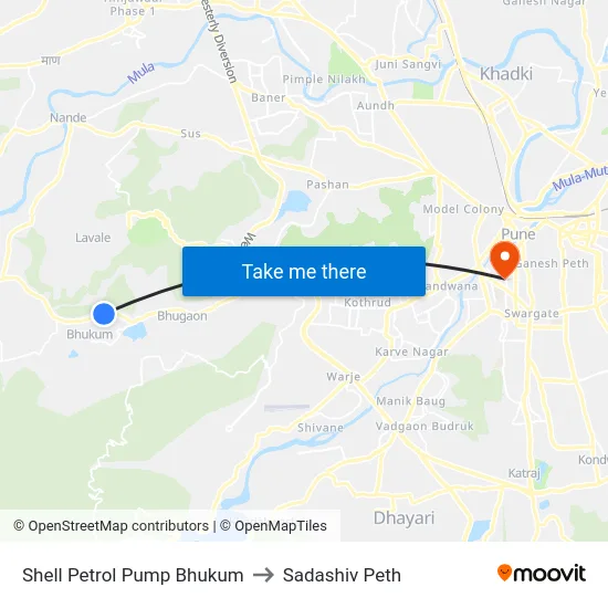 Shell Petrol Pump Bhukum to Sadashiv Peth map
