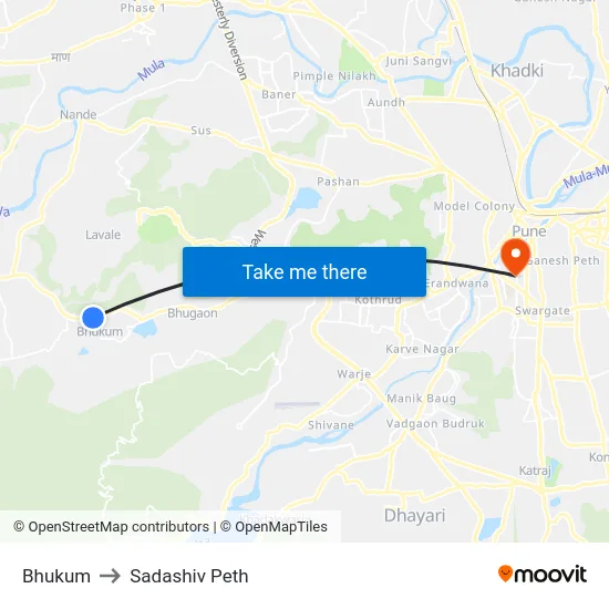 Bhukum to Sadashiv Peth map