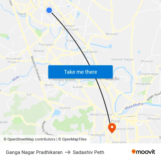 Ganga Nagar Pradhikaran to Sadashiv Peth map