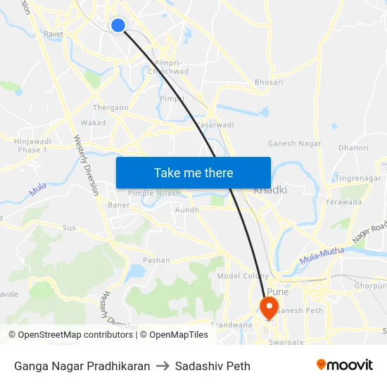Ganga Nagar Pradhikaran to Sadashiv Peth map