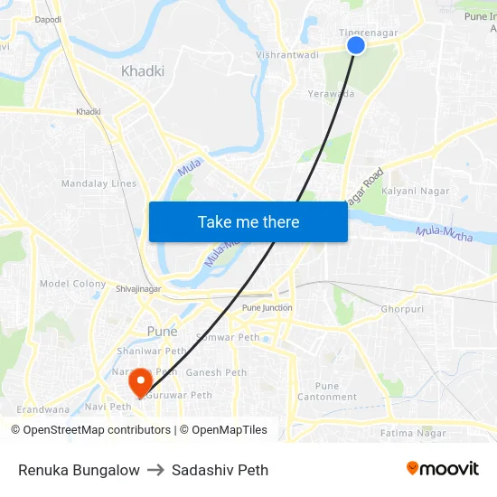 Renuka Bungalow to Sadashiv Peth map