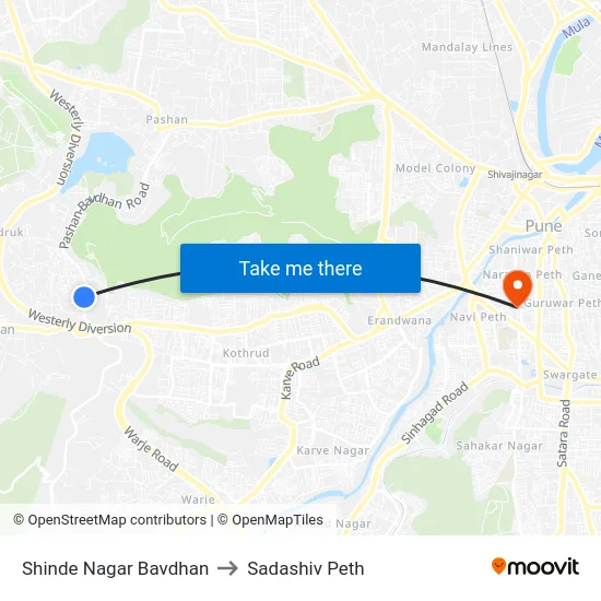 Shinde Nagar Bavdhan to Sadashiv Peth map