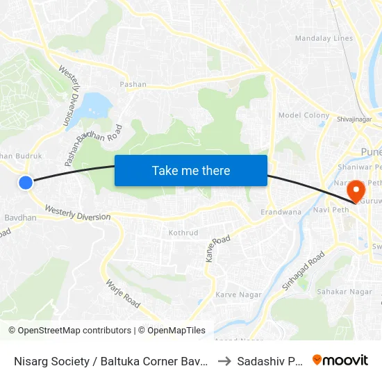 Nisarg Society / Baltuka Corner Bavdhan to Sadashiv Peth map