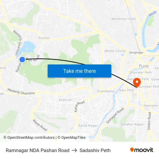 Ramnagar NDA Pashan Road to Sadashiv Peth map