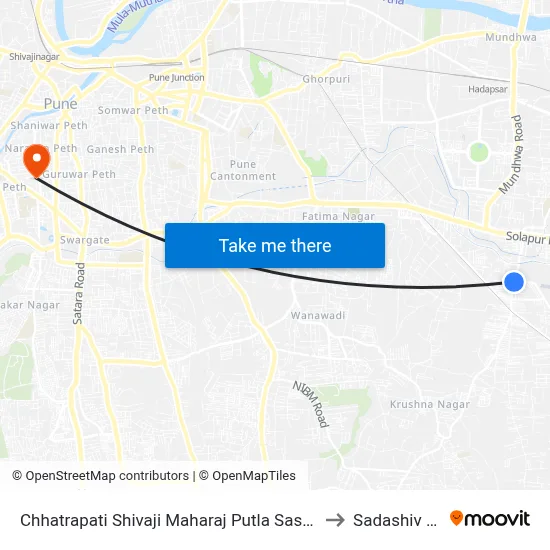 Chhatrapati Shivaji Maharaj Putla Sasane Nagar to Sadashiv Peth map