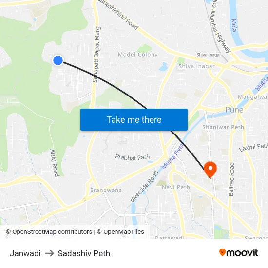 Janwadi to Sadashiv Peth map