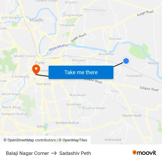 Balaji Nagar Corner to Sadashiv Peth map