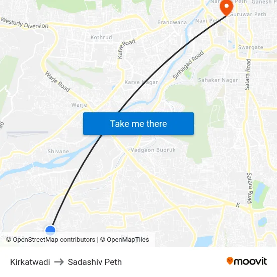 Kirkatwadi to Sadashiv Peth map