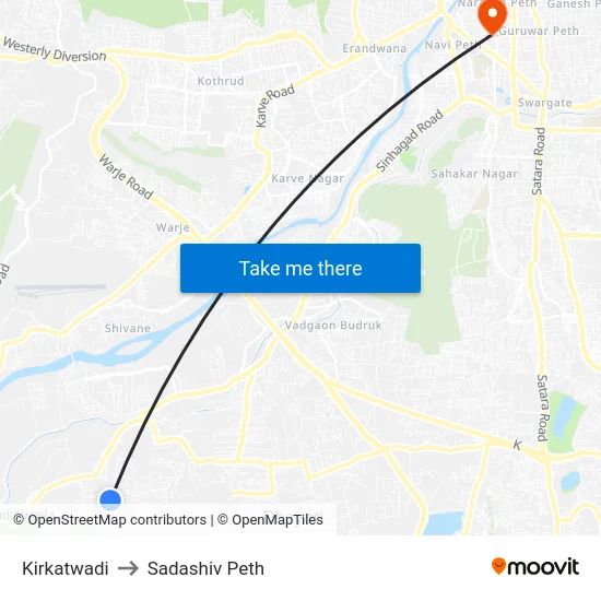 Kirkatwadi to Sadashiv Peth map
