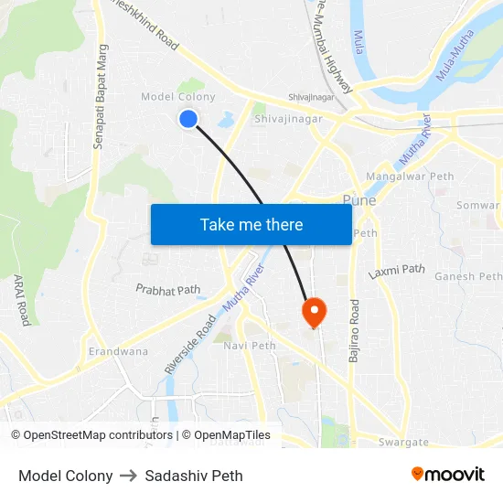 Model Colony to Sadashiv Peth map