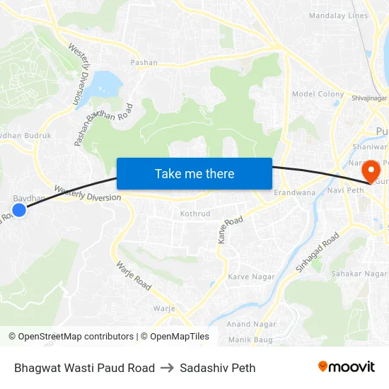 Bhagwat Wasti Paud Road to Sadashiv Peth map