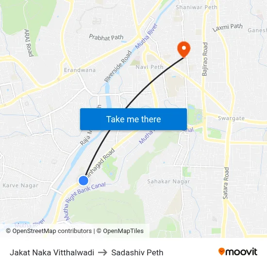 Jakat Naka Vitthalwadi to Sadashiv Peth map