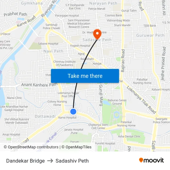 Dandekar Bridge to Sadashiv Peth map