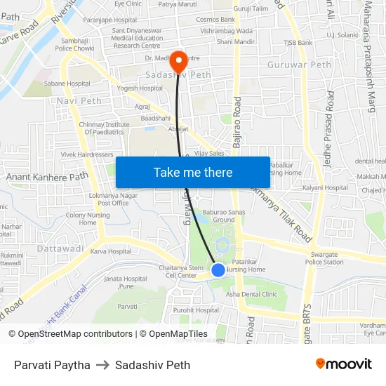 Parvati Paytha to Sadashiv Peth map