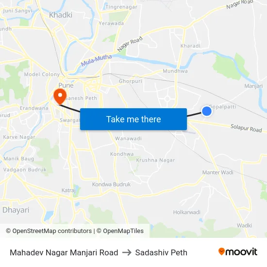 Mahadev Nagar Manjari Road to Sadashiv Peth map