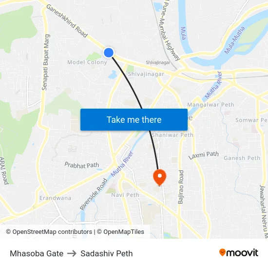 Mhasoba Gate to Sadashiv Peth map