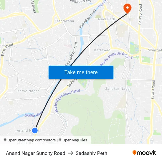 Anand Nagar Suncity Road to Sadashiv Peth map