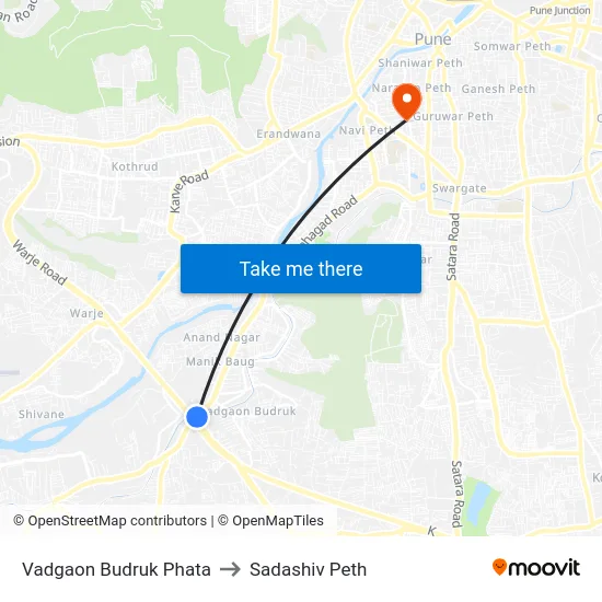 Vadgaon Budruk Phata to Sadashiv Peth map