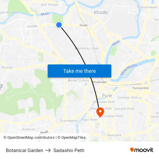 Botanical Garden to Sadashiv Peth map