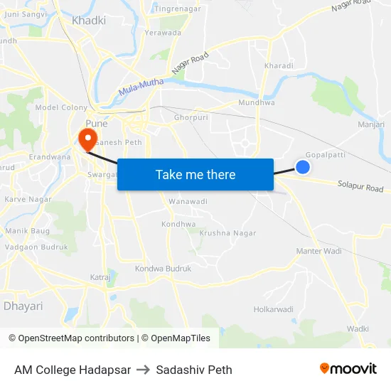 AM College Hadapsar to Sadashiv Peth map