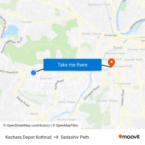 Kachara Depot Kothrud to Sadashiv Peth map