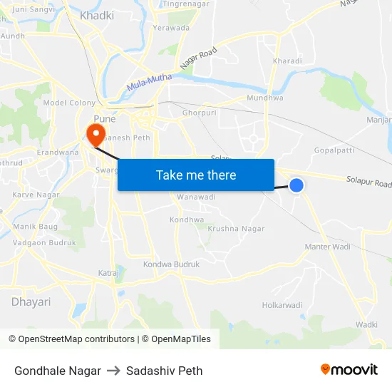 Gondhale Nagar to Sadashiv Peth map