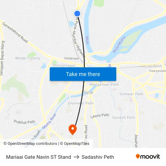 Mariaai Gate Navin ST Stand to Sadashiv Peth map