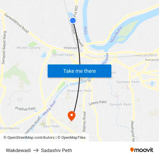 Wakdewadi to Sadashiv Peth map