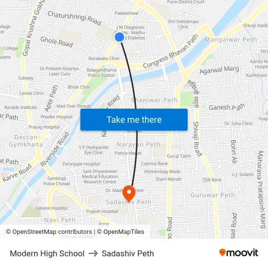 Modern High School to Sadashiv Peth map