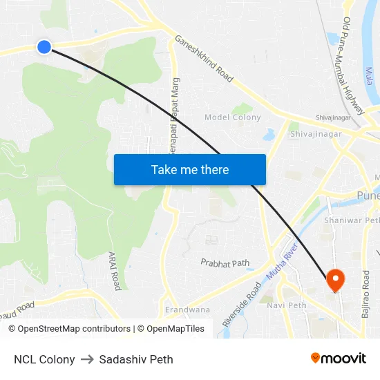 NCL Colony to Sadashiv Peth map