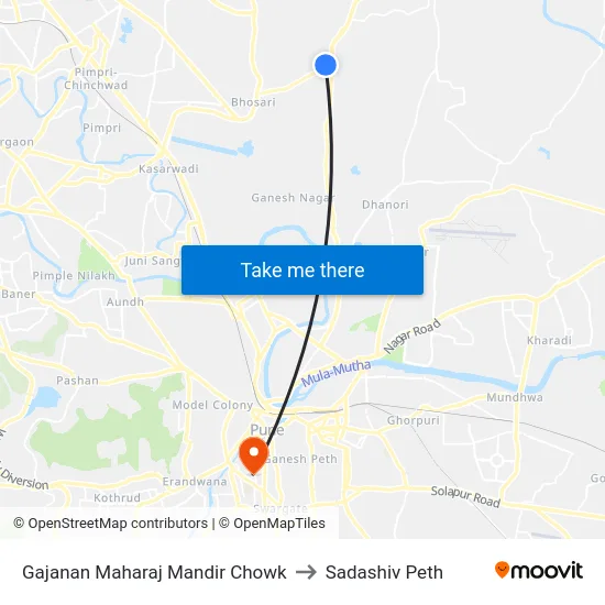 Gajanan Maharaj Mandir Chowk to Sadashiv Peth map