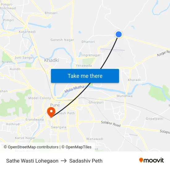 Sathe Wasti Lohegaon to Sadashiv Peth map