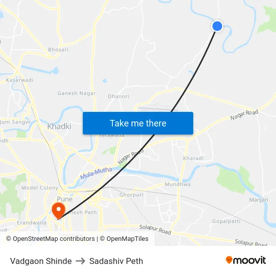 Vadgaon Shinde to Sadashiv Peth map