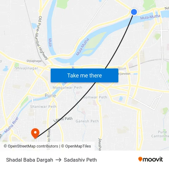 Shadal Baba Dargah to Sadashiv Peth map