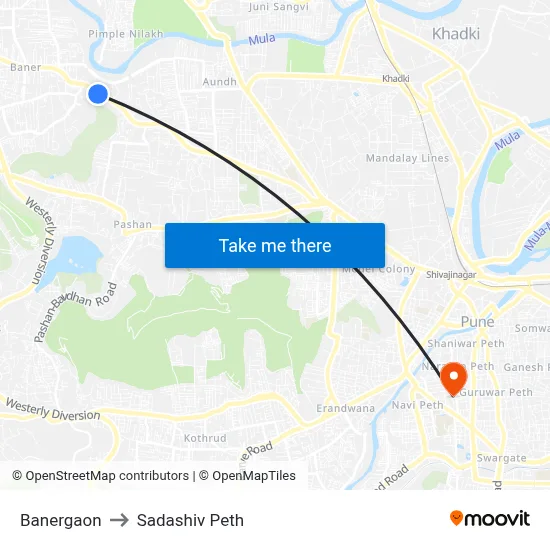 Banergaon to Sadashiv Peth map