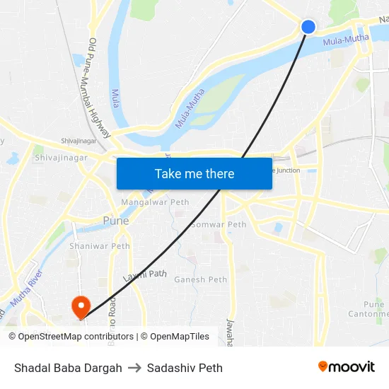 Shadal Baba Dargah to Sadashiv Peth map