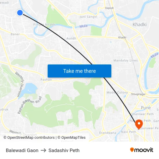 Balewadi Gaon to Sadashiv Peth map