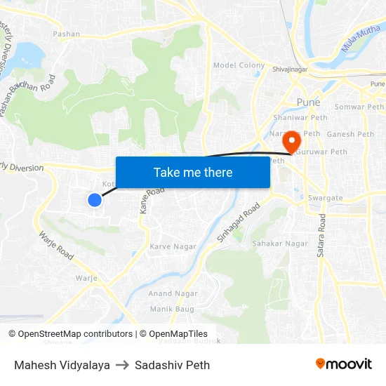 Mahesh Vidyalaya to Sadashiv Peth map
