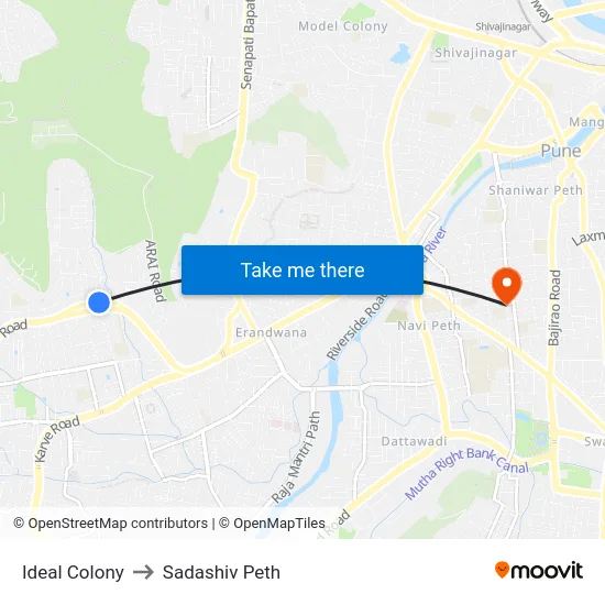 Ideal Colony to Sadashiv Peth map