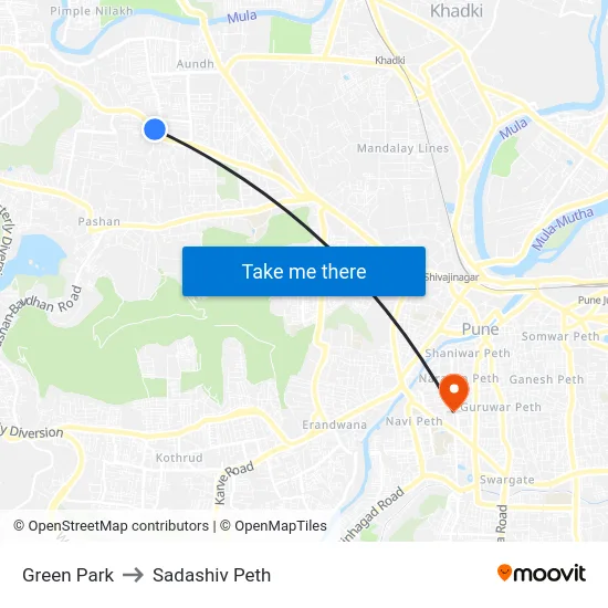 Green Park to Sadashiv Peth map