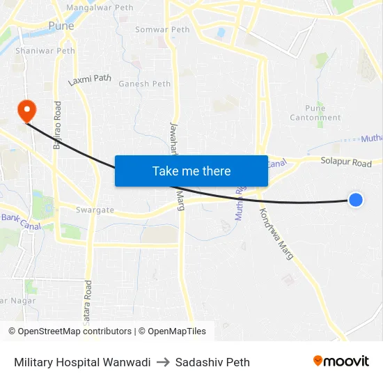 Military Hospital Wanwadi to Sadashiv Peth map