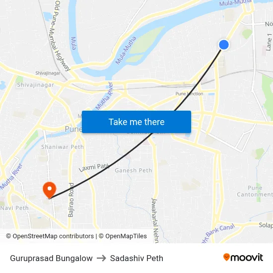 Guruprasad Bungalow to Sadashiv Peth map