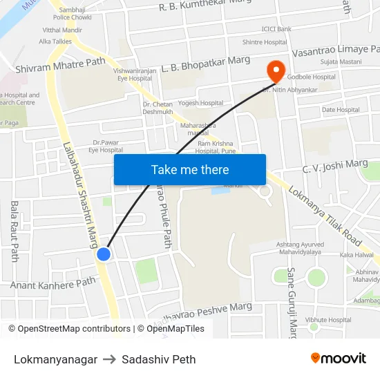 Lokmanyanagar to Sadashiv Peth map