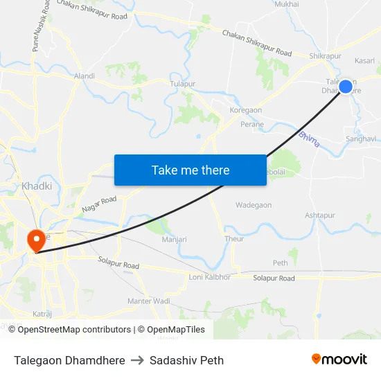 Talegaon Dhamdhere to Sadashiv Peth map