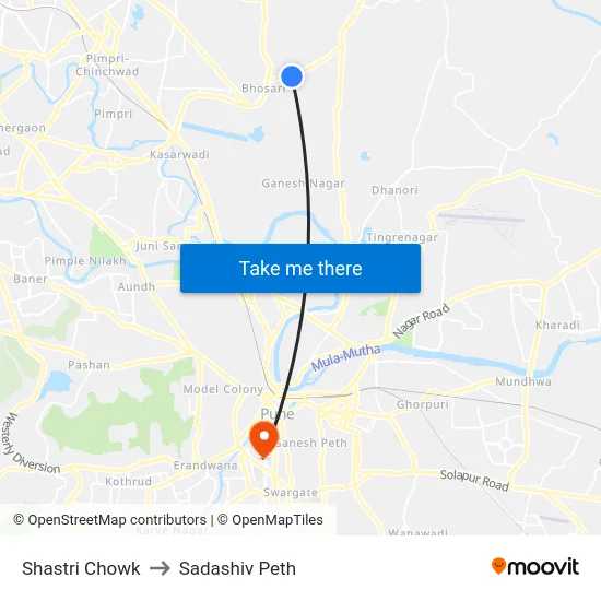 Shastri Chowk to Sadashiv Peth map
