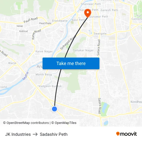 JK Industries to Sadashiv Peth map
