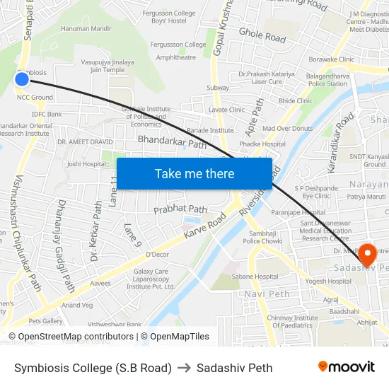 Symbiosis College (S.B Road) to Sadashiv Peth map