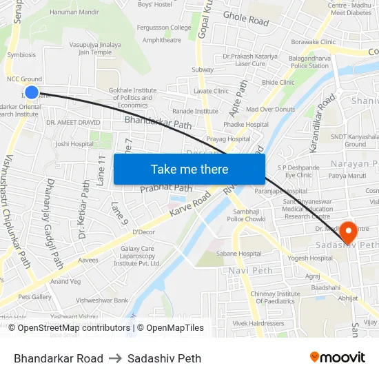 Bhandarkar Road to Sadashiv Peth map