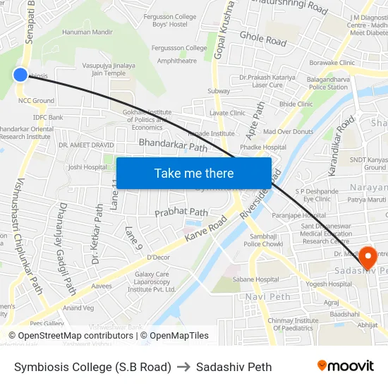 Symbiosis College (S.B Road) to Sadashiv Peth map