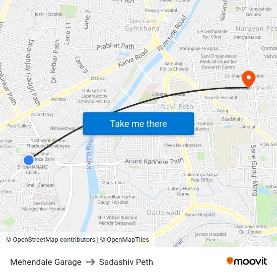 Mehendale Garage to Sadashiv Peth map